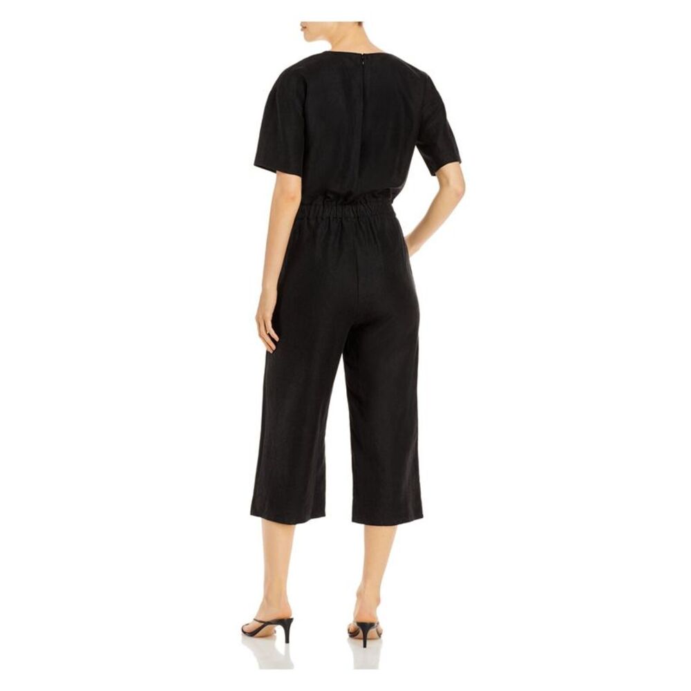 EILEEN FISHER Womens Black Short Sleeve V Neck Wide Leg Jumpsuit XL - Picture 2 of 2